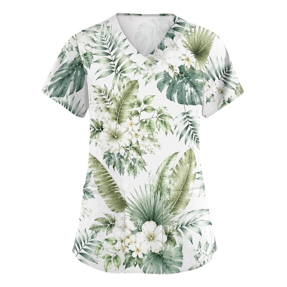 ASDFVBKG Medical Women's Scrub Top Short Sleeve V Neck Working Top with Pocket Floral Printed Plus Size Casual Workwear Scrub Tops Mint Green L