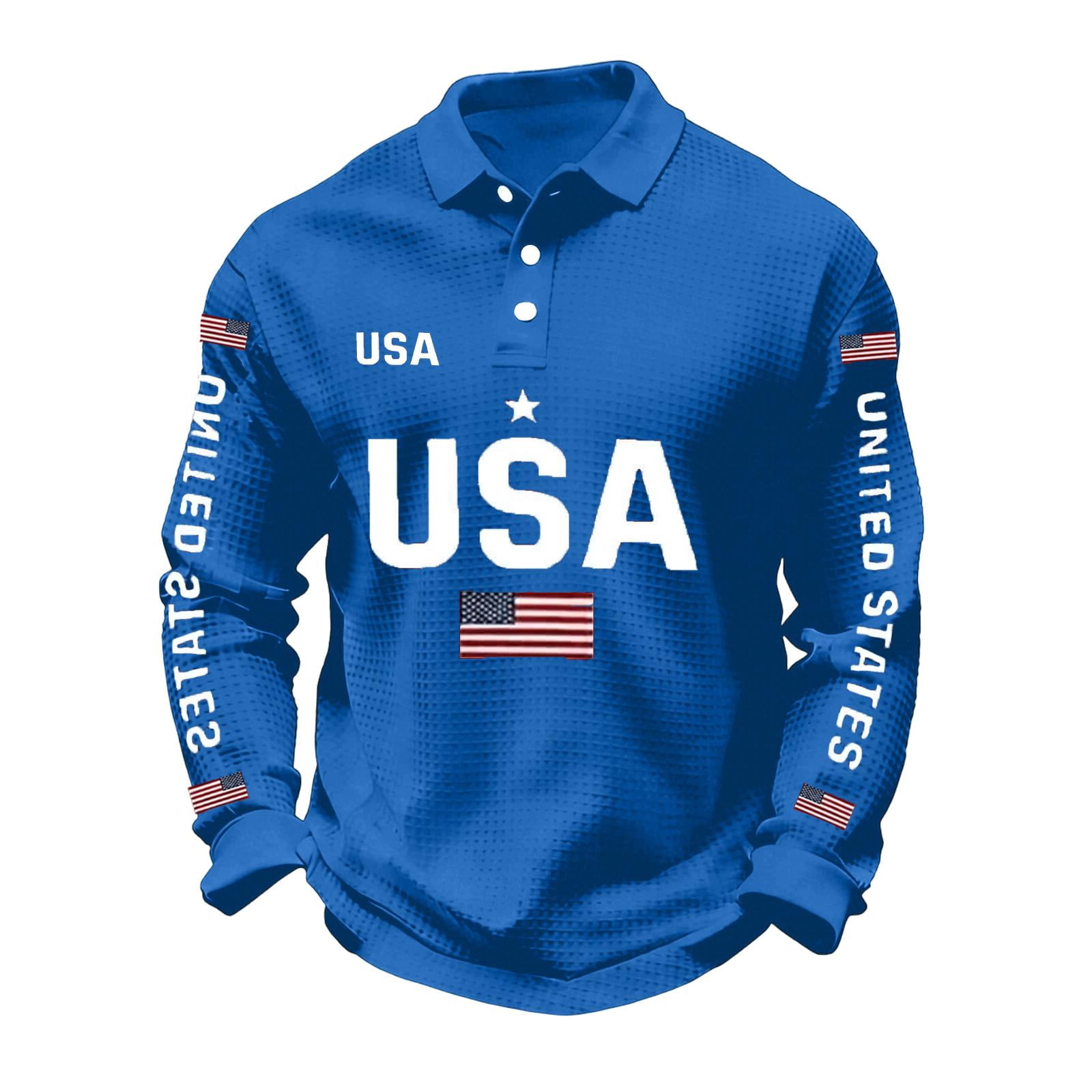 ASDFVBKG Men American Flag Shirt Long Sleeve Patriotic Tee Vintage ...
