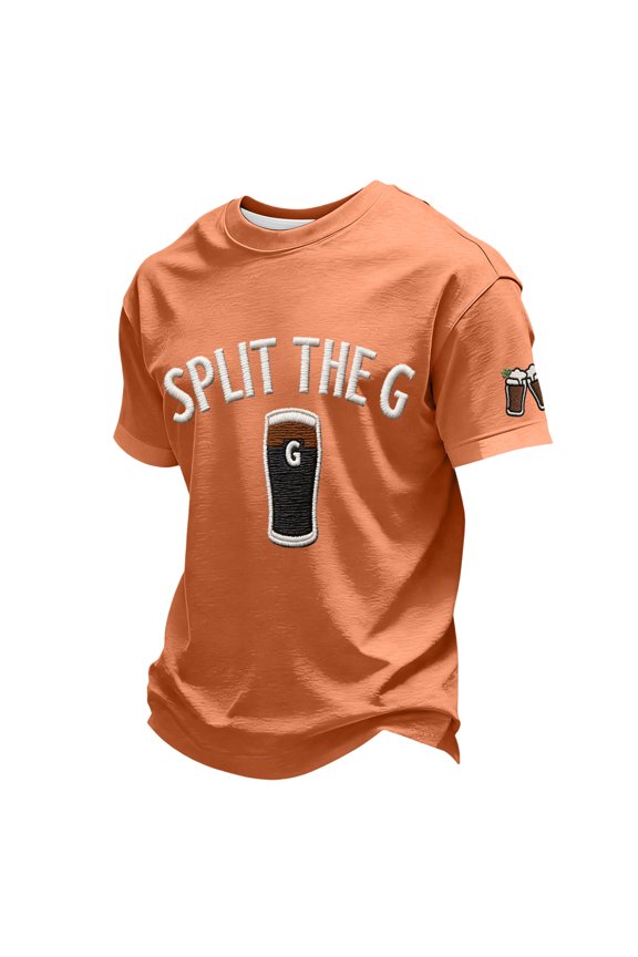 Men Ireland Shirt "pog Mo Thoin" Funny T-Shirt Ireland Beer Graphic T-Shirt Short Sleeve Holiday Pullover Orange 2XL