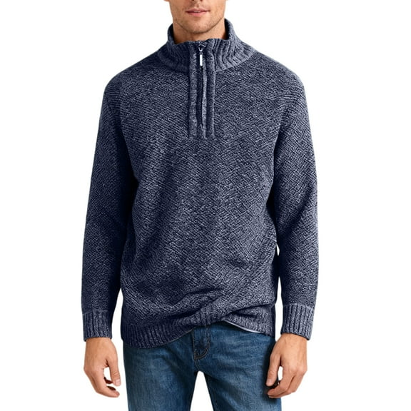 ASDFVBKG Men's Casual Knitted Pullover Sweater Quarter Zip Long Sleeve Collar Lightweight Knitted Pullover Casual Mens Oversized Trendy Cozy Fall Winter Solid Top Sweaters Navy L