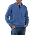 thumbnail image 1 of ASDFVBKG Men's Casual Knitted Pullover Sweater Quarter Zip Long Sleeve Collared Lightweight Knitted Pullover Casual Mens Loose Fashion Soft Fall Winter Solid Top Sweaters Blue M, 1 of 4
