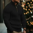 thumbnail image 1 of ASDFVBKG Men's Casual Knitted Pullover Sweater Quarter Zip Long Sleeve Collared Lightweight Ribbed Knit Pullover Casual Men Oversized Trendy Soft Fall Winter Solid Tops Black L, 1 of 5