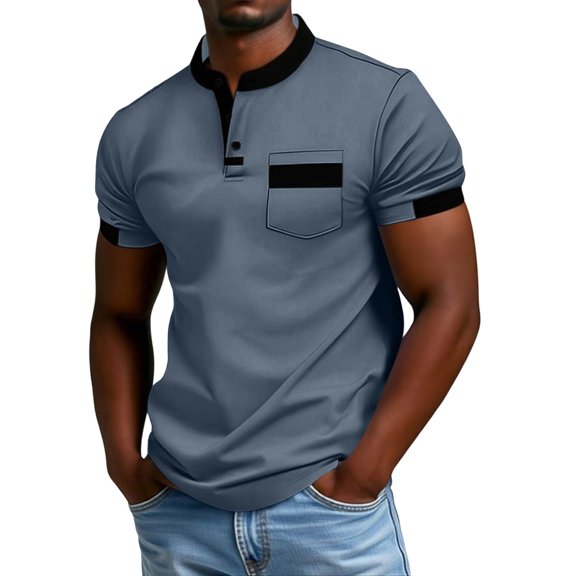 ASDFVBKG Men's Henley Shirt Big & Tall Muscle Fashion Short Sleeve Athletic T-Shirt Button Classic Summer Lightweight Solid Tops Gray 2XL