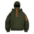 thumbnail image 1 of ASDFVBKG Men's Hoodies Balaclava Quarter Zip Up Double Hooded Sweatshirt Wind Resistant Athletic Hoodies Mask Long Sleeve Winter Lightweight Coat Jacket with Pockets Army Green M, 1 of 5