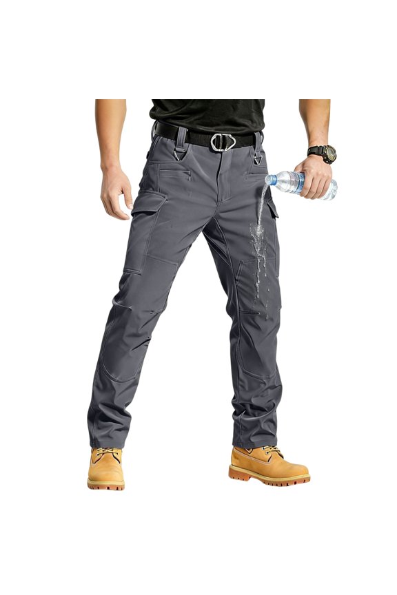 Men's Tactical Cargo Pants Dressy Waterproof Hiking Ripstop Stretch Pants with Multi-Pockets Loose Lightweight Solid Color Pant Gray L