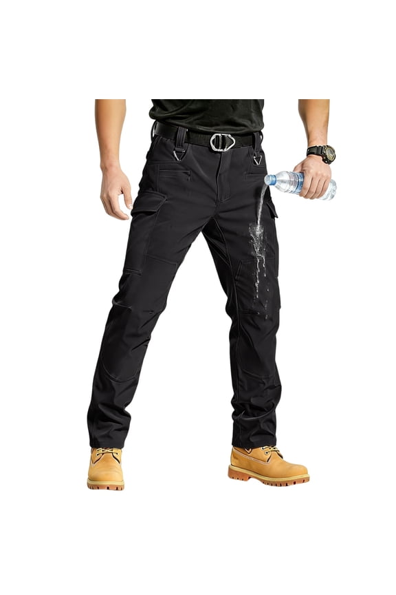 Men's Tactical Cargo Pants Trendy Water Resistant Hiking Ripstop Stretch Pant with Multi-Pockets Loose Lightweight Solid Color Pants Black 3XL