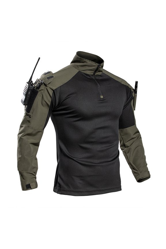 Men's Tactical Shirt Combat Airsoft 1/4 Zip Rapid Assault Long Sleeve Stand Up Collar Shirt Trendy Military Army with Pockets Pullover Tops with Elbow Pads Green 3XL