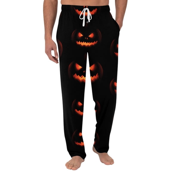 ASDFVBKG Mens Halloween Pyjama Jogger Pattern Loose Lounge Sleepwear Leisure Pajama Pant Black 2XL