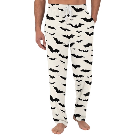 ASDFVBKG Mens Halloween Pyjama Jogger Pattern Loose Lounge Sleepwear Leisure Pajama Pant White M