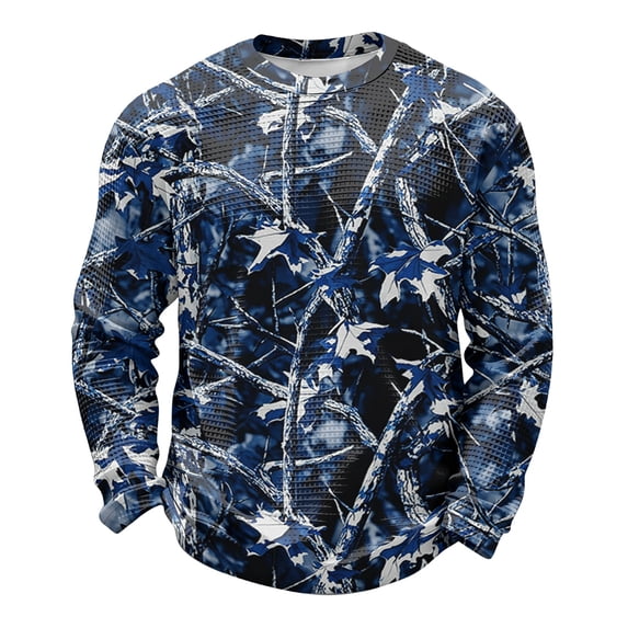 ASDFVBKG Mens Outdoor Casual Waffle Knit Shirt, Camo Maple Leaf Pattern Crew Neck Long Sleeve Pullover Navy 4XL