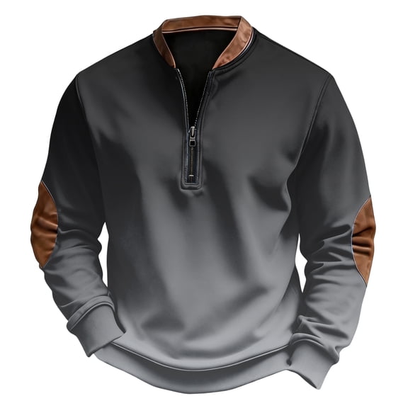 ASDFVBKG Mens Quarter Zip Sweatshirt Comfy Long Sleeve Collared Retro Pullover Dressy Relaxed Fit Loose Pullover Gray 2XL