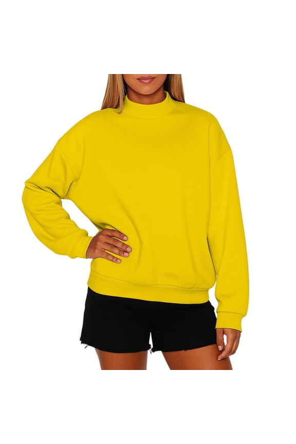 Mock Neck Sweatshirt Oversized for Women Cozy Long Sleeve Turtleneck Pullover Lightweight Fleece Trendy Casual Sweatshirts Oversized No Hood Tee Tops Yellow M
