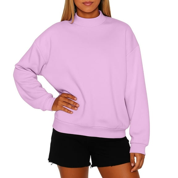 ASDFVBKG Mock Neck Sweatshirt Oversized for Women Soft Long Sleeve Turtleneck Pullover Lightweight Fleece Trendy Loose Fit Sweatshirts Oversized No Hood Tee Tops Light Purple M