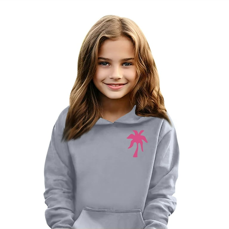 ASDFVBKG Pink Palm Puff Hoodies for Kids Long Sleeve Letter Print Casual Graphic Hoodie Sweatshirt Drawstring Pullover Cute Girls Hoodies Kids 10 12 Gray 7 8 Years Walmart