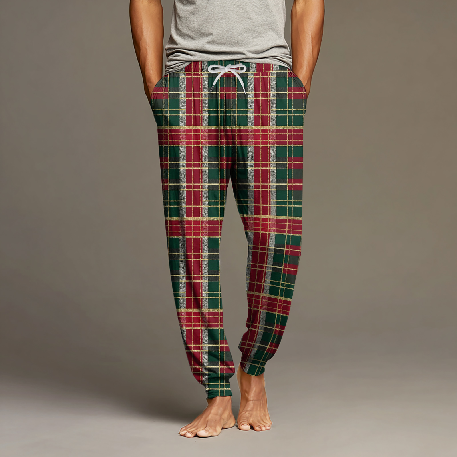 ASDFVBKG Pj Pant for Men Drawstring Lounge Elastic Waist Vintage Plaid ...