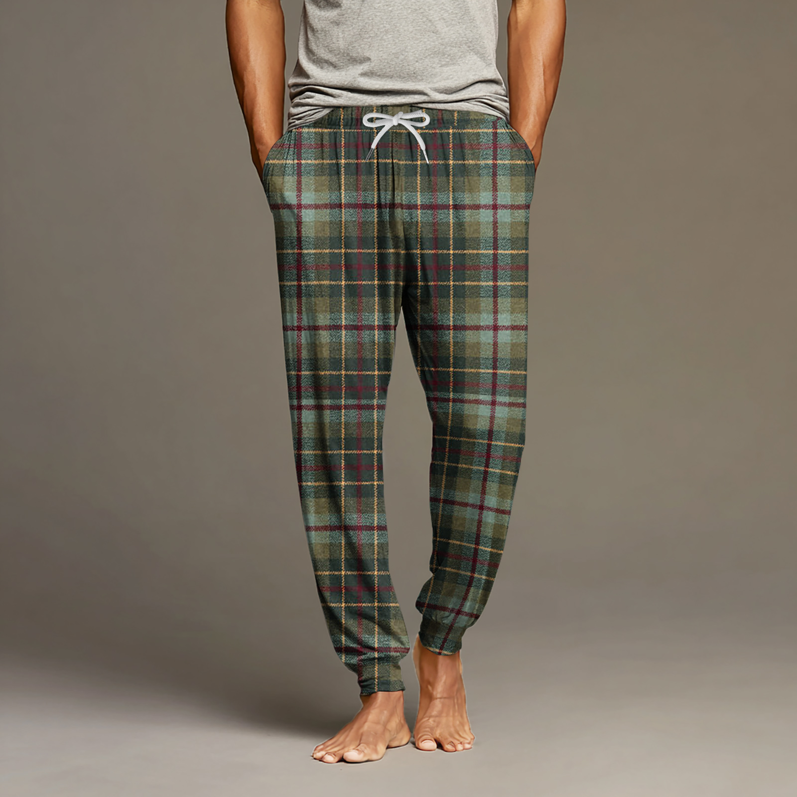 ASDFVBKG Pj Pant for Men Drawstring Lounge Elastic Waist Vintage Plaid ...