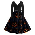 ASDFVBKG Plus Size Halloween Dress Womens pumpkin Print Long Sleeve V