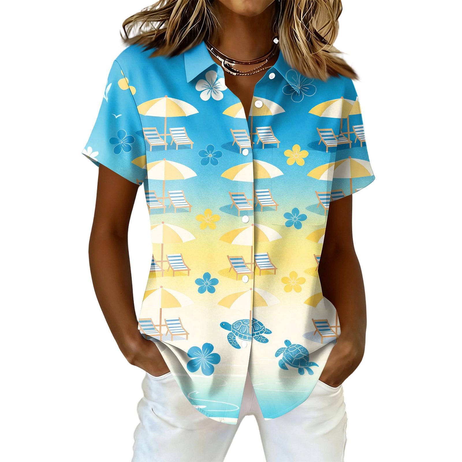 ASDFVBKG Plus Size Hawaiian Tops for Women Casual Cute Short Sleeve V ...