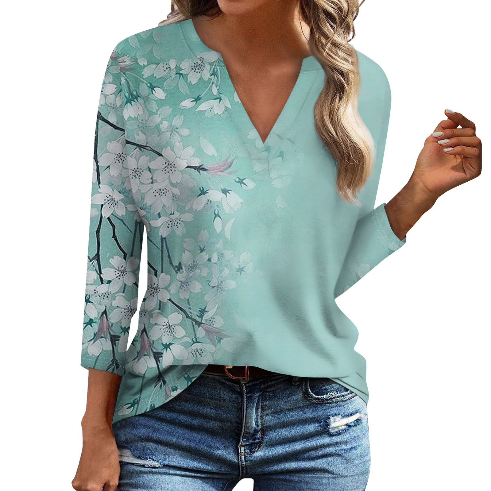 ASDFVBKG Plus Size Tops for Women 3/4 Length Sleeve Trendy Vacation