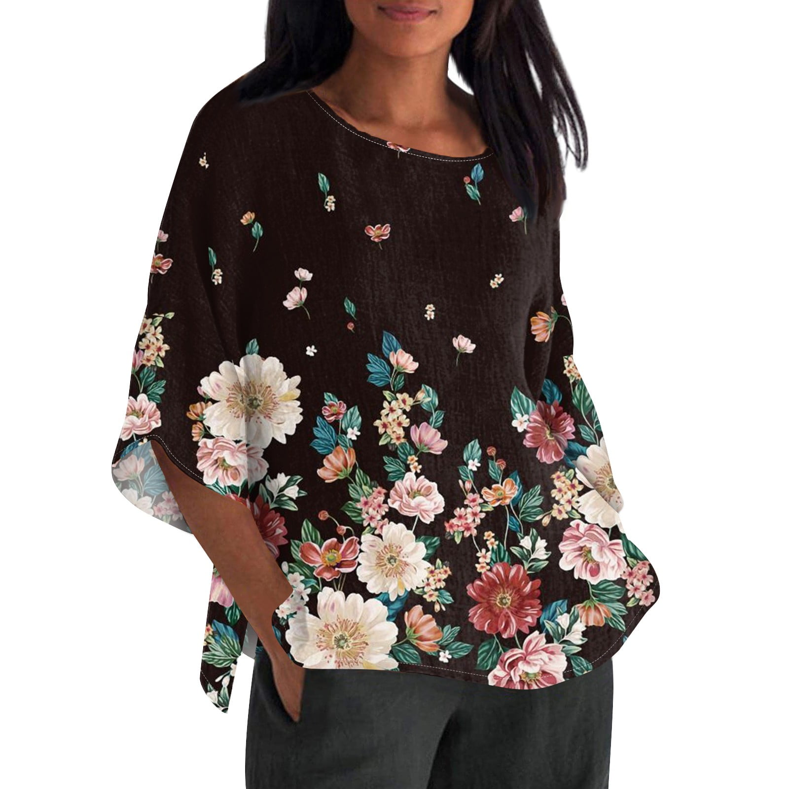 ASDFVBKG Plus Size Tops for Women Elbow Sleeve Crew Neck Casual Loose T