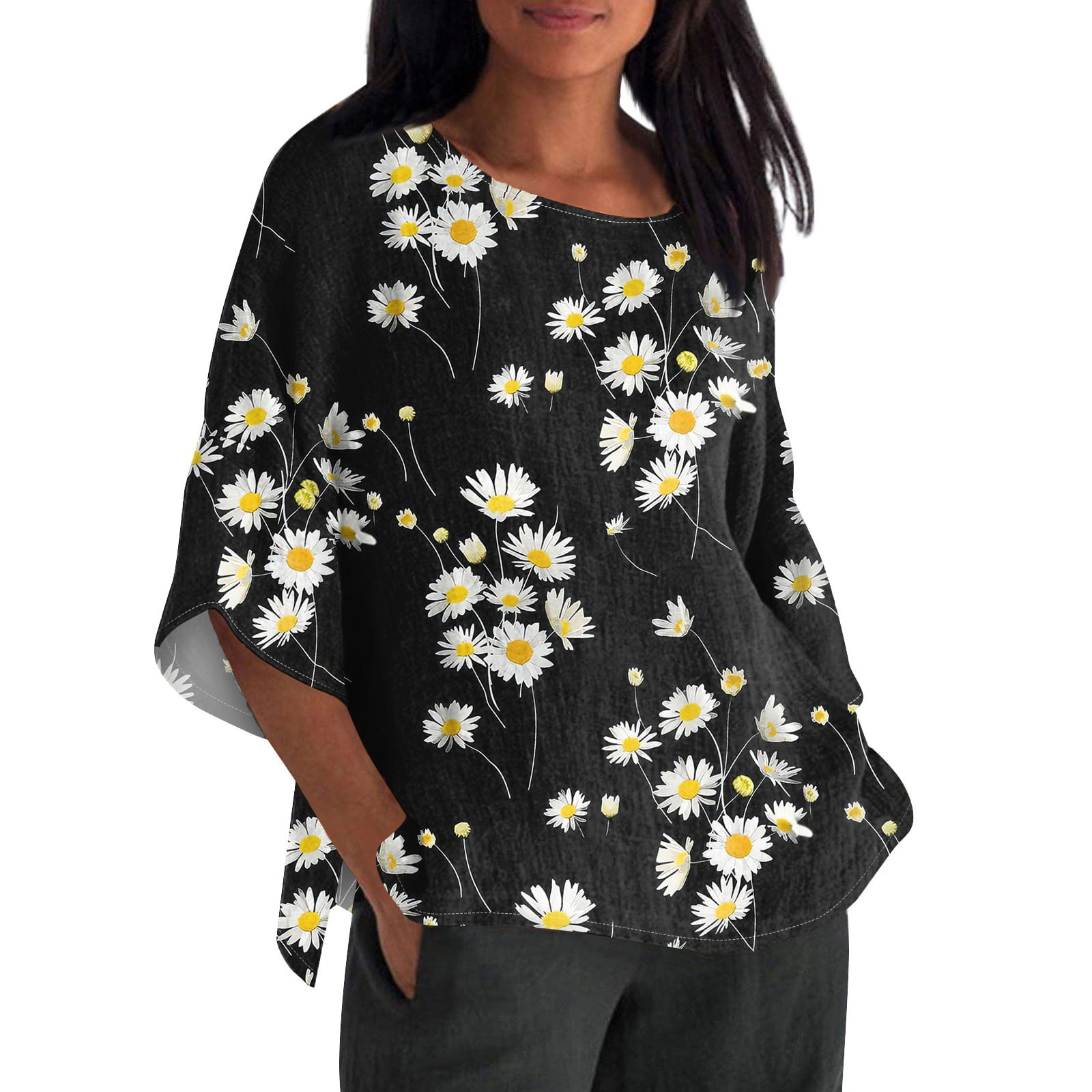 ASDFVBKG Plus Size Tops for Women Elbow Sleeve Crew Neck Casual Shirts