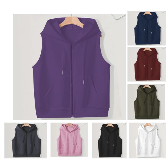 ASDFVBKG Plus size Women's Lightweight Hooded Vest Lightweight Hooded Sleeveless Hoodies Vests with Pockets Casual Zipper Drawstring Dressy Sweatshirt 2025 Fall Winter Warm Vest Jacket Purple 4XL
