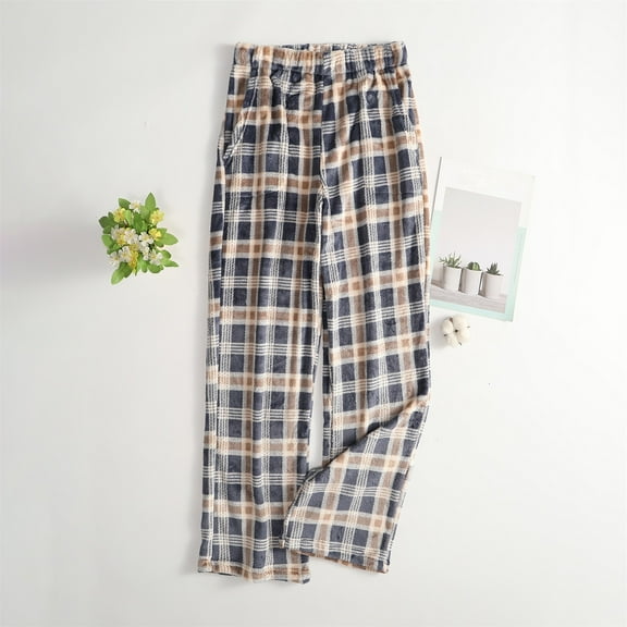 ASDFVBKG Plush Pajamas Women Soft Elastic Waist Checkered striped print Fleece Pjs Pants Sleep Pockets Comfy Dressy Xmas Wide Leg Sleepwear Brown 3XL