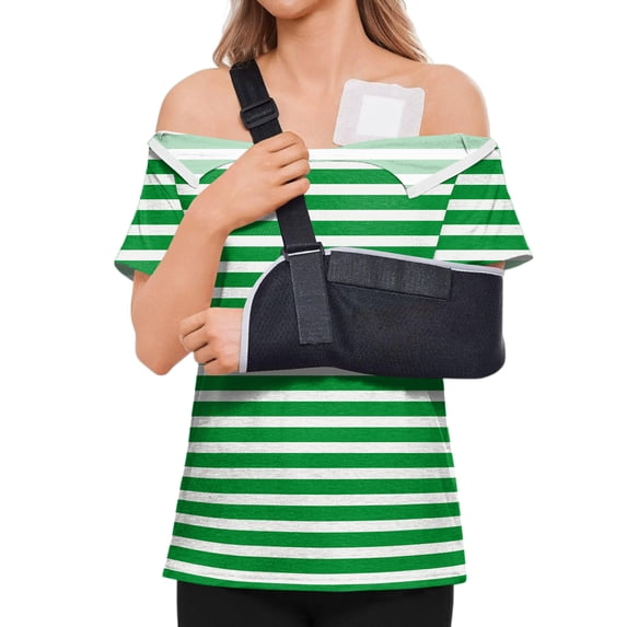 ASDFVBKG Post Shoulder Surgery Shirt for Women Tear Away Short Sleeve Tops After Rotator Cuff Shirt V Neck Chemo Port Adaptive Clothing Green 2XL