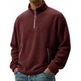 thumbnail image 1 of ASDFVBKG Quarter Zip Pullover Men Polar Fleece Stand Collar Lightweight Long Sleeve Pullover Outerwear Loose Fit Fall Winter Solid Outfits Deep Red S, 1 of 6