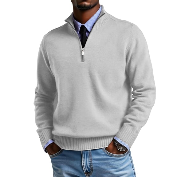 ASDFVBKG Quarter Zip Sweaters for Men Long Sleeve Collared Lightweight Knit Pullover Casual Men Loose Fit Trendy Soft Fall Winter Solid Top Sweaters White M