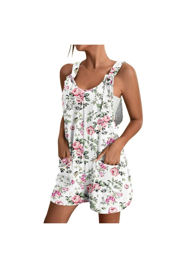 Rompers for Women Summer Suspenders Sleeveless Overalls Loose Wide Leg Plus Size Shorts Jumpers with Pockets Hot Pink 4XL