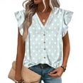 thumbnail image 1 of ASDFVBKG Ruffle Trim Tee Womens Sleeveless Soft Neck Shirts Dressy Dot Pattern Casual Loose Fit Outfits Clothes Light Blue XL, 1 of 1