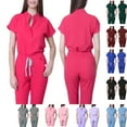 thumbnail image 1 of ASDFVBKG Scrubs Set for Women Round Neck Snap-Front Short Sleeve Jogger Suits with Multi Pockets Stretch Top & Pants 2025 Medical Nursing Uniform Casual Workwear Scrub Sets Hot Pink L, 1 of 5
