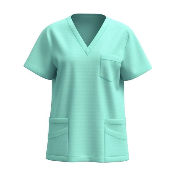 ASDFVBKG Scrubs Top for Women Short Sleeve V-Neck Nursing Uniform with Pocket Solid Color Plus Size 2026 Comfy Workwear Scrub Top Mint Green XL