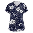thumbnail image 1 of ASDFVBKG Scrubs Top for Women Short Sleeve V-Neck Working Top with Pocket Floral Print Plus Size 2026 Casual Workwear Scrub Top Navy M, 1 of 4