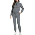 thumbnail image 1 of ASDFVBKG Scrubs for Women Set Long Sleeve Zipper Collar Scrub Tops & Jogger Pants with Pockets Nursing Uniform Solid Drawstring for Women Scrub Suit Gray 2XL, 1 of 4