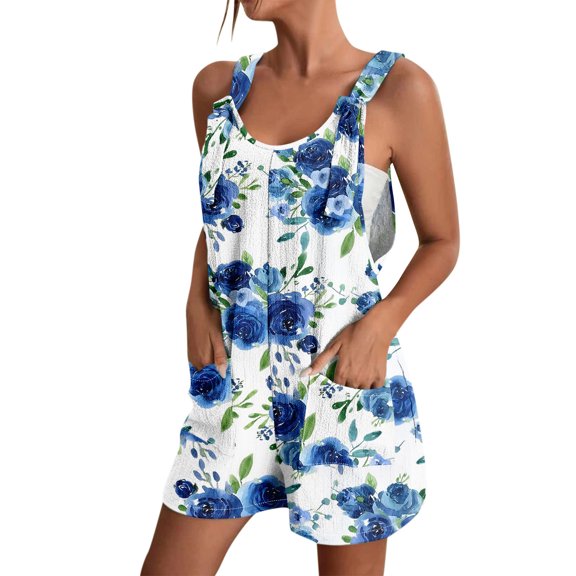 ASDFVBKG Short Rompers for Women Sleeveless Wide Leg Shorts Jumpers Cute Summer Vacation Outfits Dressy Casual Adjustable Strap Overalls with Pockets Dark Blue 3XL