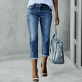 thumbnail image 1 of ASDFVBKG Slim Straight Leg Jeans for Women Cropped Dressy Jeans Stretch Denim Pull on Raw Hem Summer Capris Jeans Light Blue XL, 1 of 4