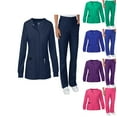 thumbnail image 1 of ASDFVBKG Snap-Front Scrub Jacket Set for Women Snap Front Warm Up Crew Neck Jackets with 6 Pockets 2025 Solid Color Stretch Top & Pants Fitted Workwear Suit for Womens Navy XL, 1 of 5