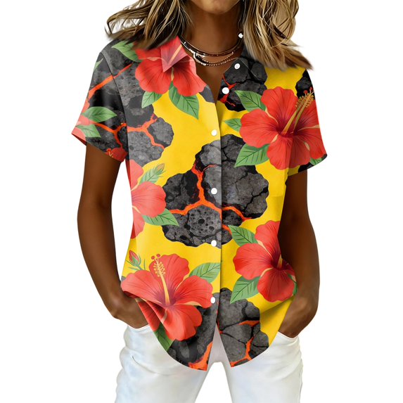 ASDFVBKG Summer Hawaiian Shirts for Women Casual Trendy Short Sleeve V ...