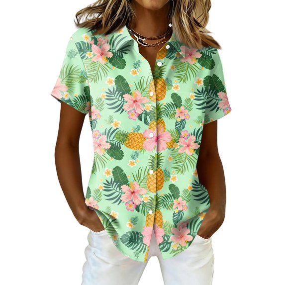 ASDFVBKG Summer Hawaiian Shirts for Women Dressy Cute Short Sleeve V ...