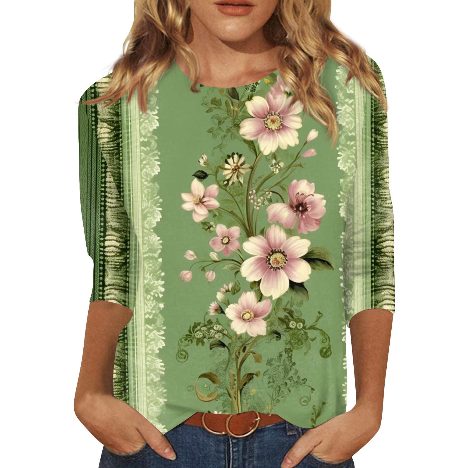 ZANZEA Women Summer Floral Embroidery 3/4 Sleeve O Neck Tops Casual ZANZEA Women Summer Floral Embroidery 3/4 Sleeve O Neck Tops Casual