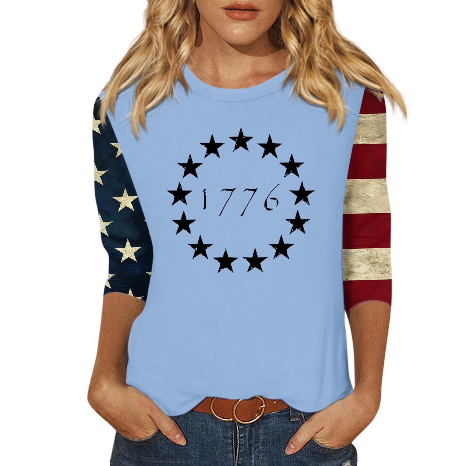 ASDFVBKG Summer Tops for Women 2024 Plus Size Usa Star Stripes TShirts