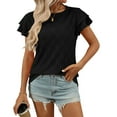 thumbnail image 1 of ASDFVBKG Summer Tops for Women Comfortable Short Sleeve Eyelet Crewneck Blouse Trendy Solid Relaxed Fit Loose Outfits Black XL, 1 of 4
