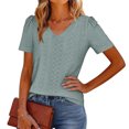 thumbnail image 1 of ASDFVBKG Summer Tops for Women Comfy Short Sleeve V Neck Eyelet T Shirts Dressy Solid Casual Loose Outfits Clothes Light Green 2XL, 1 of 5
