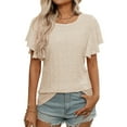 thumbnail image 1 of ASDFVBKG Summer Tops for Women Cozy Short Sleeve Crew Neck Eyelet Blouses Dressy Solid Vacation Loose Outfits Clothes Beige 2XL, 1 of 4