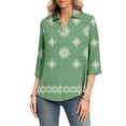 thumbnail image 1 of ASDFVBKG Summer Tops for Women Soft 3/4 Length Sleeve V-Neck Collared Shirts Trendy Retro Floral Printed Relaxed Fit Loose Outfits Clothes Green L, 1 of 4