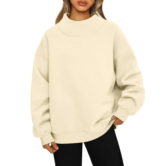 ASDFVBKG Sweatshirt Ugly Sweater Women Cozy Long Sleeve Turtleneck Pullover Lightweight Fleece Casual Loose Fit Sweatshirts Oversized No Hood Tee Tops Beige L