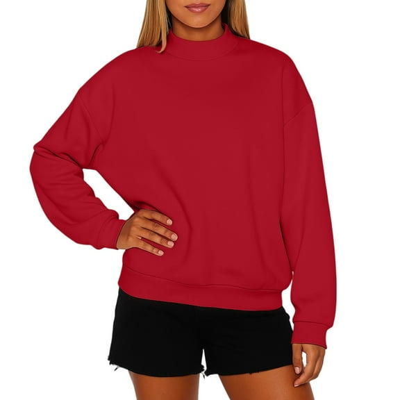 ASDFVBKG Sweatshirt Ugly Sweater Women Soft Long Sleeve Turtleneck Pullover Lightweight Fleece Trendy Loose Fit Sweatshirts Oversized No Hood Tee Tops Red 2XL