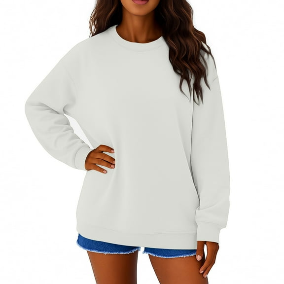 ASDFVBKG Sweatshirt for Women Cozy Long Sleeve Crewneck Pullover Lightweight Fleece Casual Loose Sweatshirts Oversized No Hood Tee Tops White 2XL